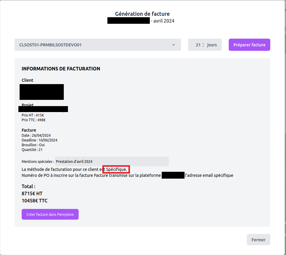Le lien est aussi fait lors de la génération des factures.