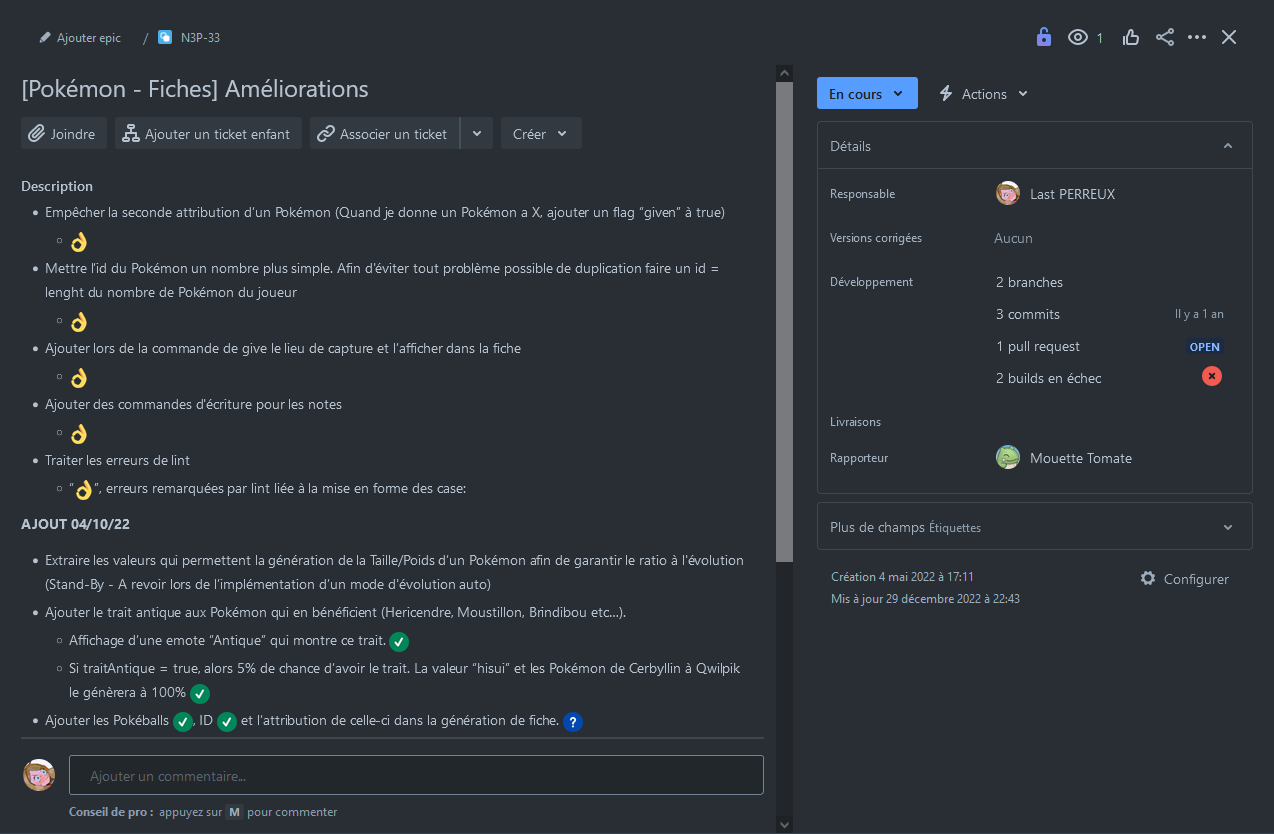 Affichage d'une page d'un ticket dans JIRA